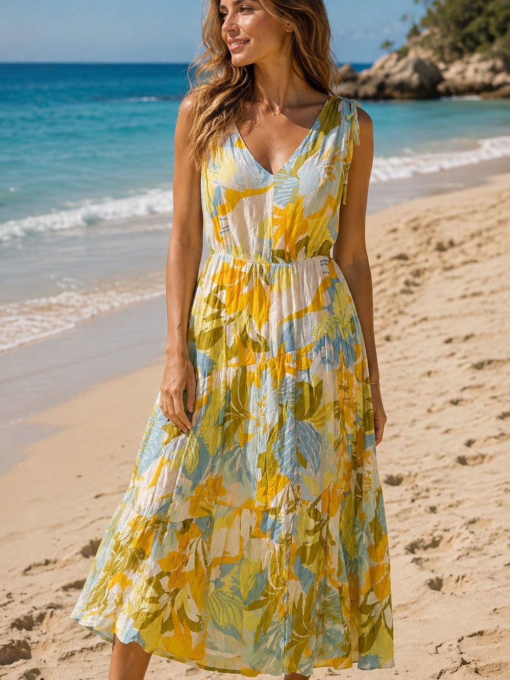 NWT Revolve 1. STATE Sleeveless V-Neck Tiered Maxi Dress Sz M